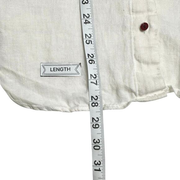 Zara | Women | 100% Linen White Roll Tab V-Neck Button Up Top | Size XS - Picture 7 of 10